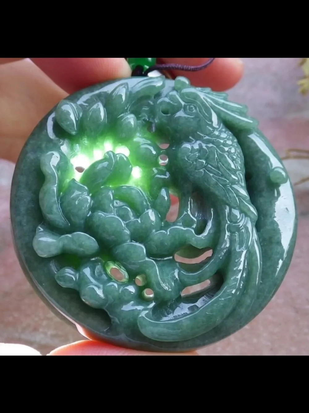 Certificate Jadeite Jade Pendant good fortune wealth Green Parrot flower